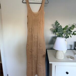 Kivari Tan Crochet Midi Dress